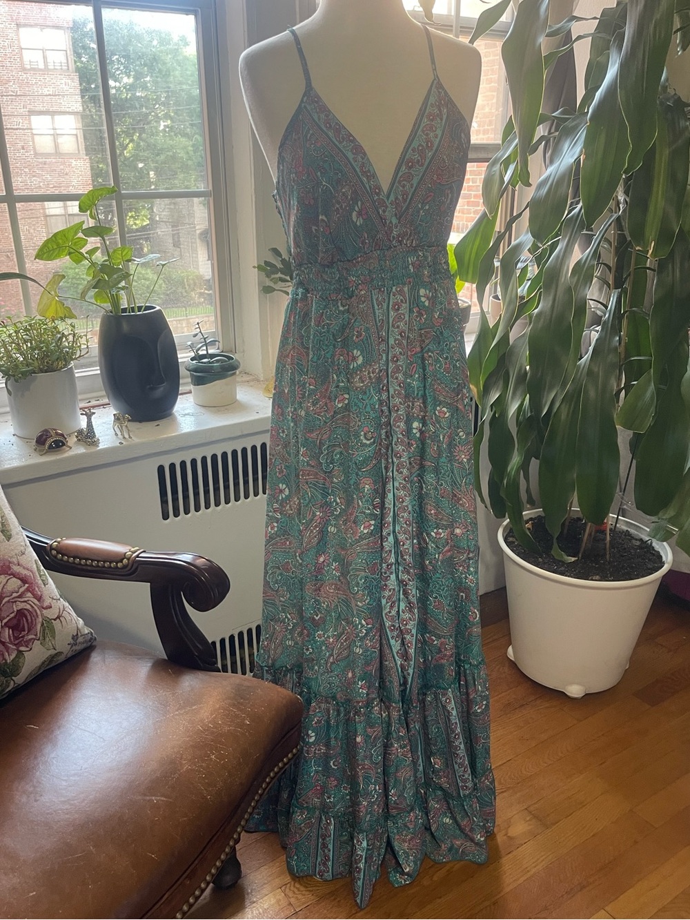 Teal Paisley Spaghetti-Strap Maxi Dress